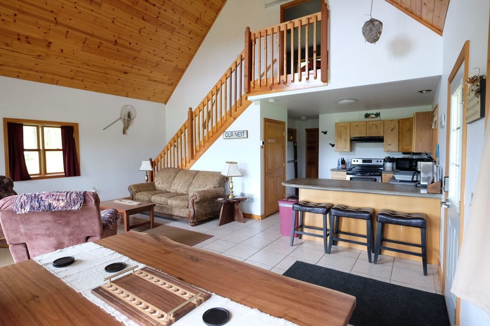 Open floor plan from the kitchen to the dining and living areas.