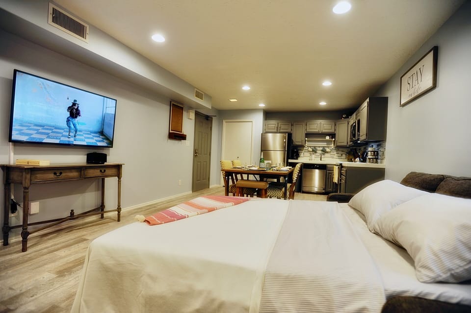 QUEEN sofa sleeper (memory foam mattress) in main living ares and SMART tv.