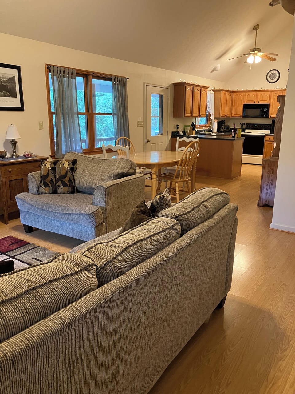 Open living, dining, kitchen area
