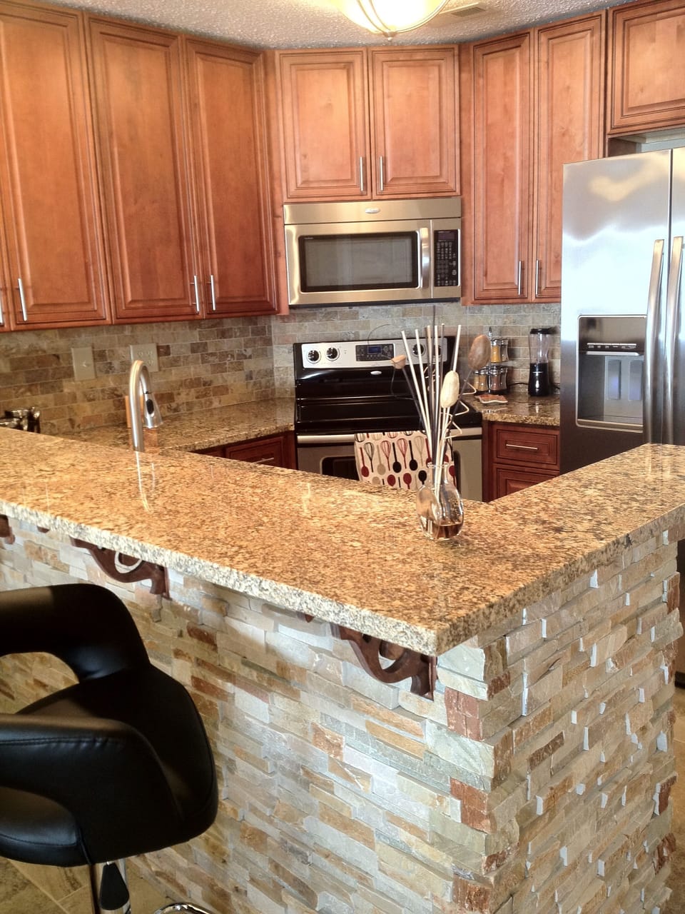 Bar height additional seating.