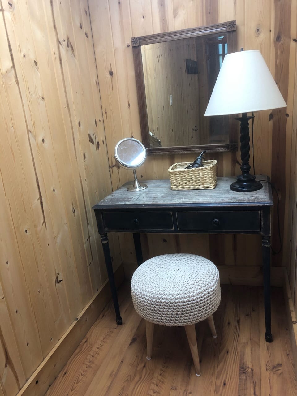 Dressing table nook in basement. 