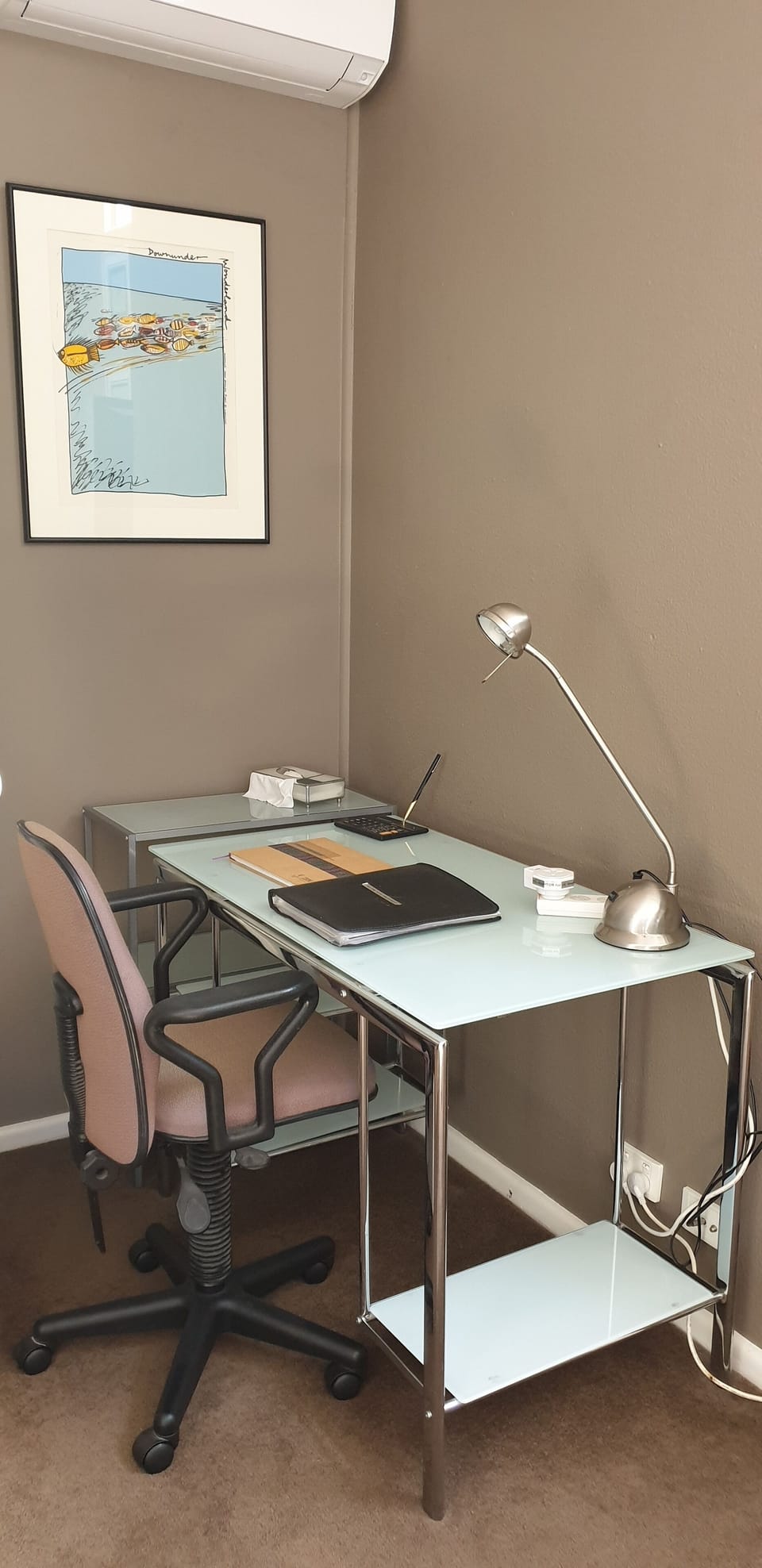 Desk corner with USB and international power plug
