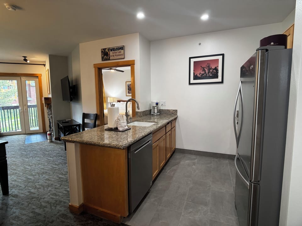 Full kitchen with generous counter space and storage