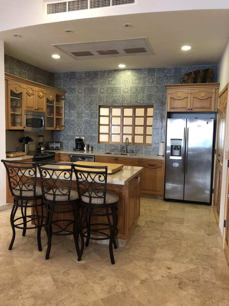 Remodeled kitchen with island. 