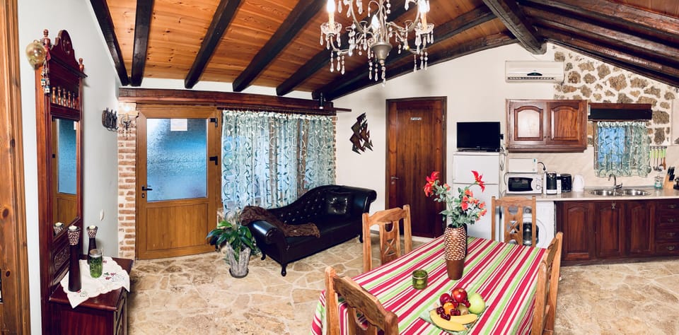 The lounge area with a kitchen (panoramic view). 