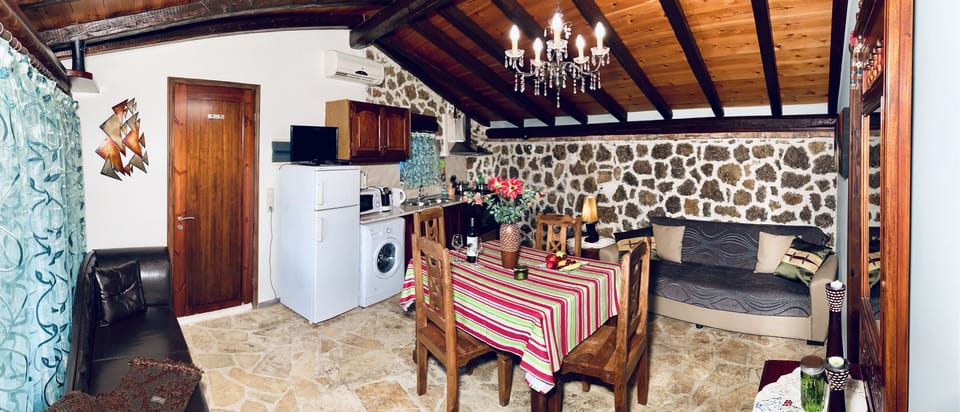 The lounge area with a kitchen (panoramic view). 