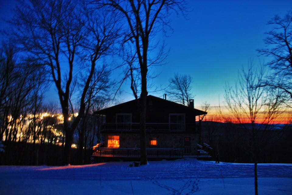 Ski slopes to the left