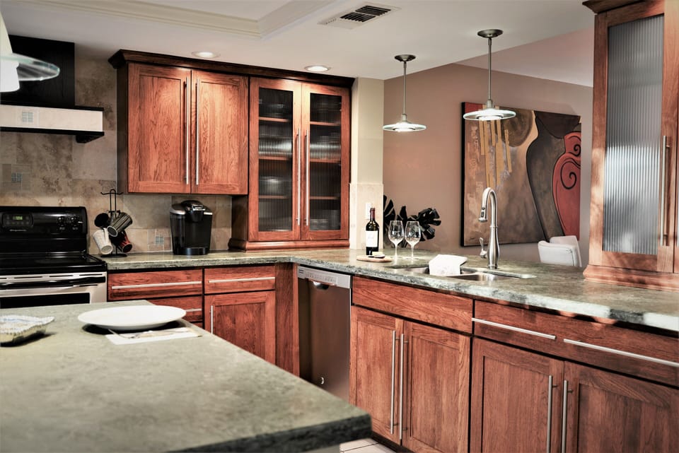 Kitchen  equipped with:
DW 
Oven 
Ref 
Microwave
Keurig coffee maker