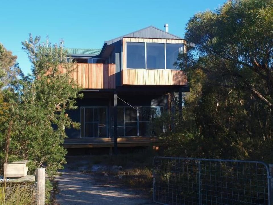 View of deck and living area