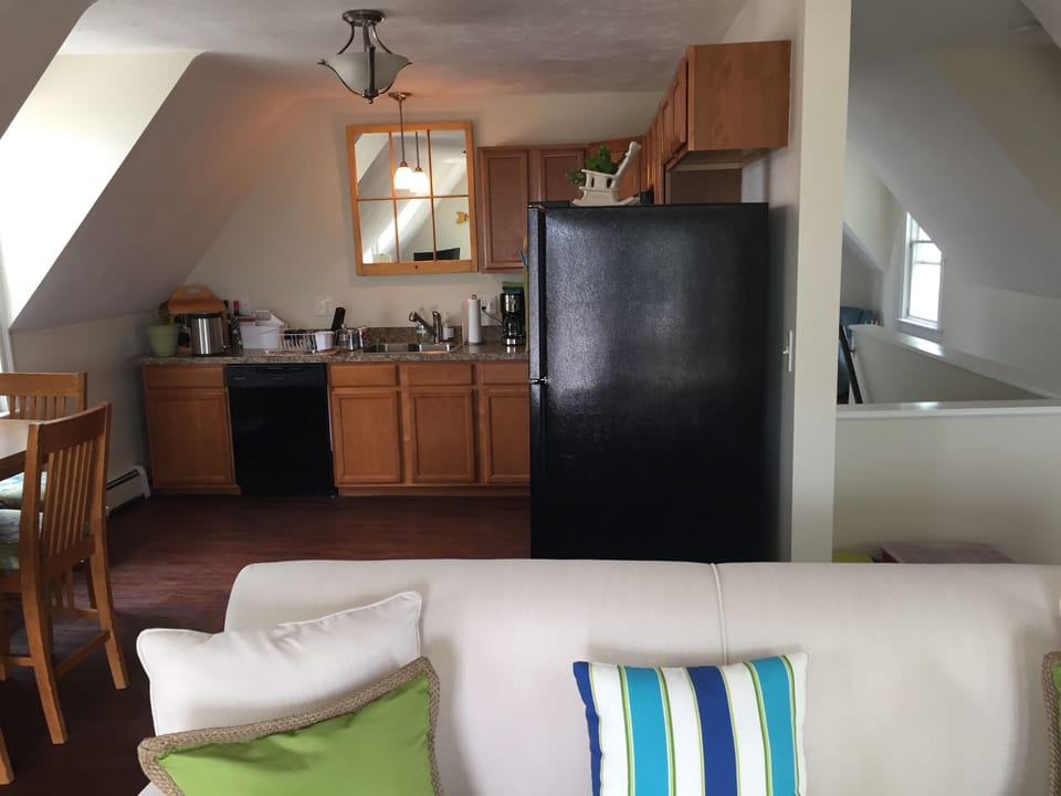Living room view into kitchen
Pull out queen sleeper