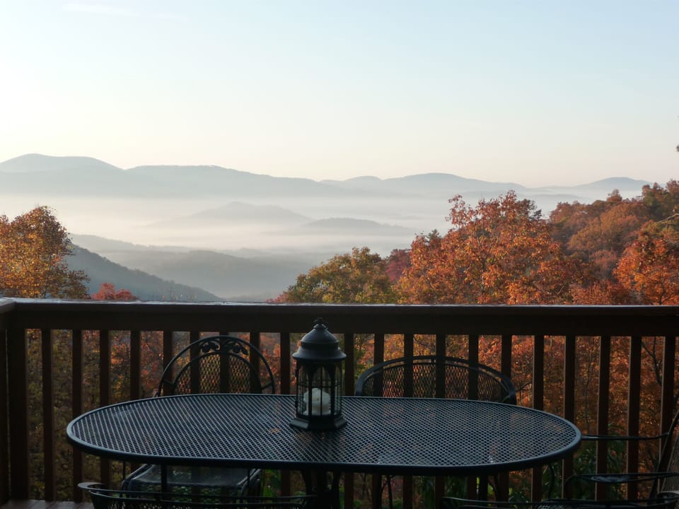 Take in the morning autumn mist from the front deck.