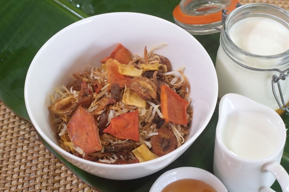 Homemade tropical muesli, our favorit option for breakfast