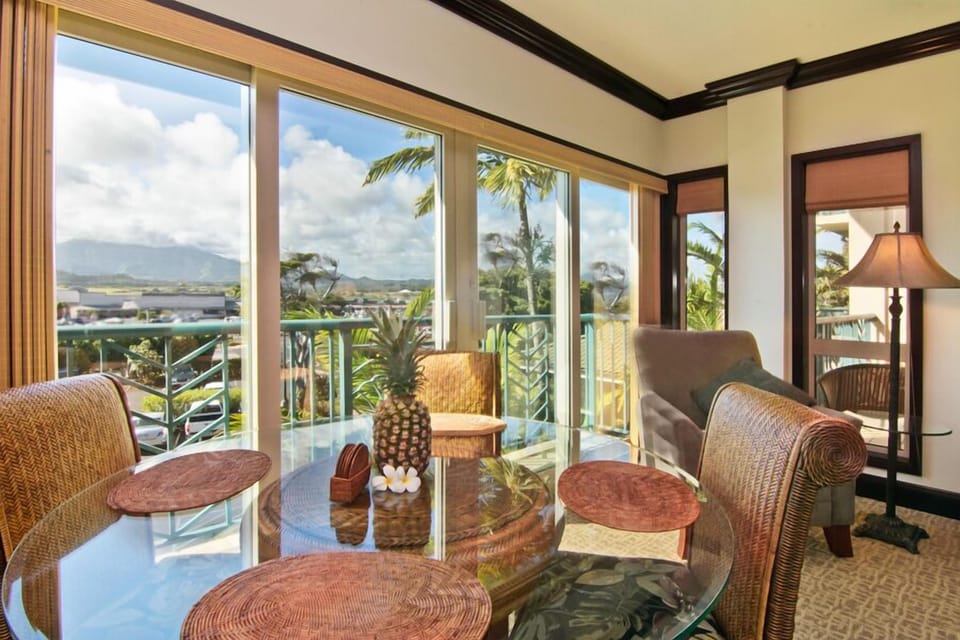 58 Inch Tropical Glass Dining Table With A View - Seats 6