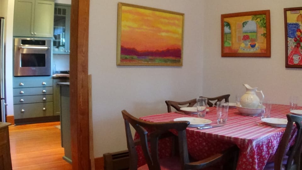 Dining room looking into kitchen.