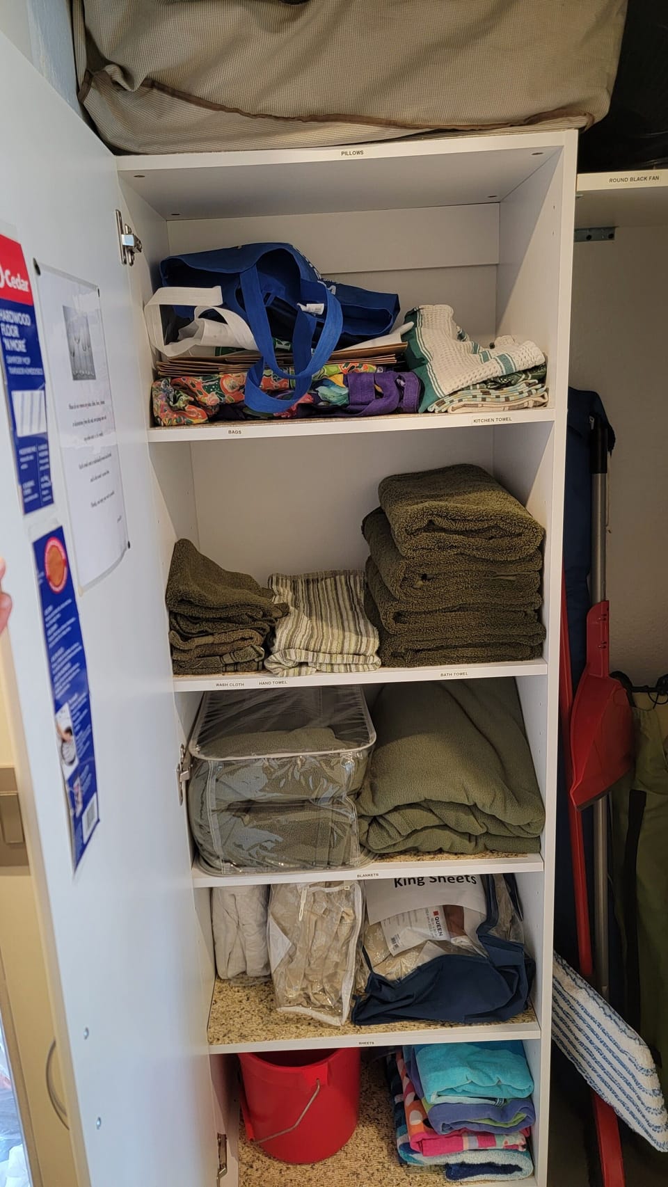 Linen storage, towels, bags and extra pillows for your comfort