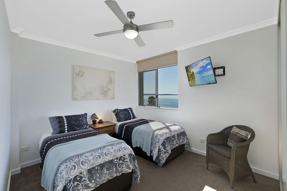 the second bedroom usually has a King bed but can be fitted with 2 singles