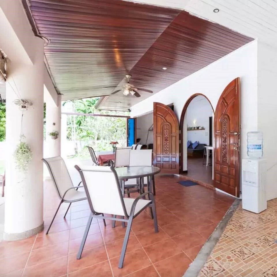 Outdoor terrace overlooking the pool