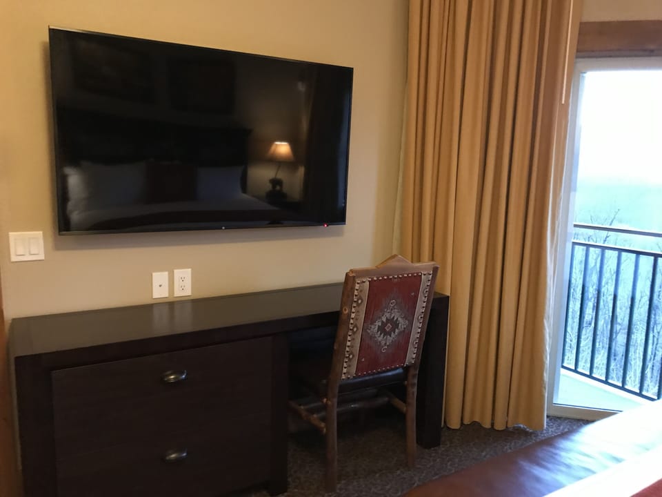 Desk and tv in bedroom.