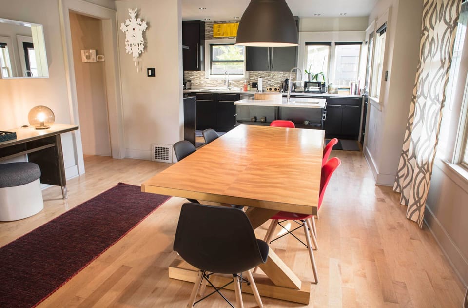 The living room flows into the dining area.