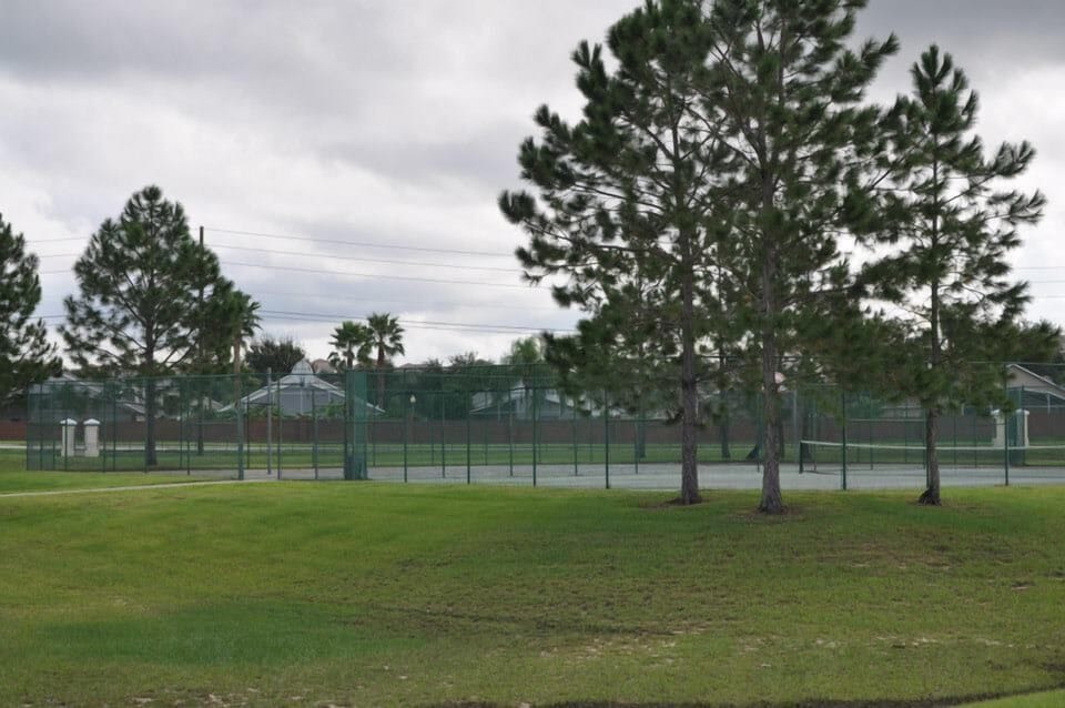 Park directly behind the house with tennis and basketball courts and playground.