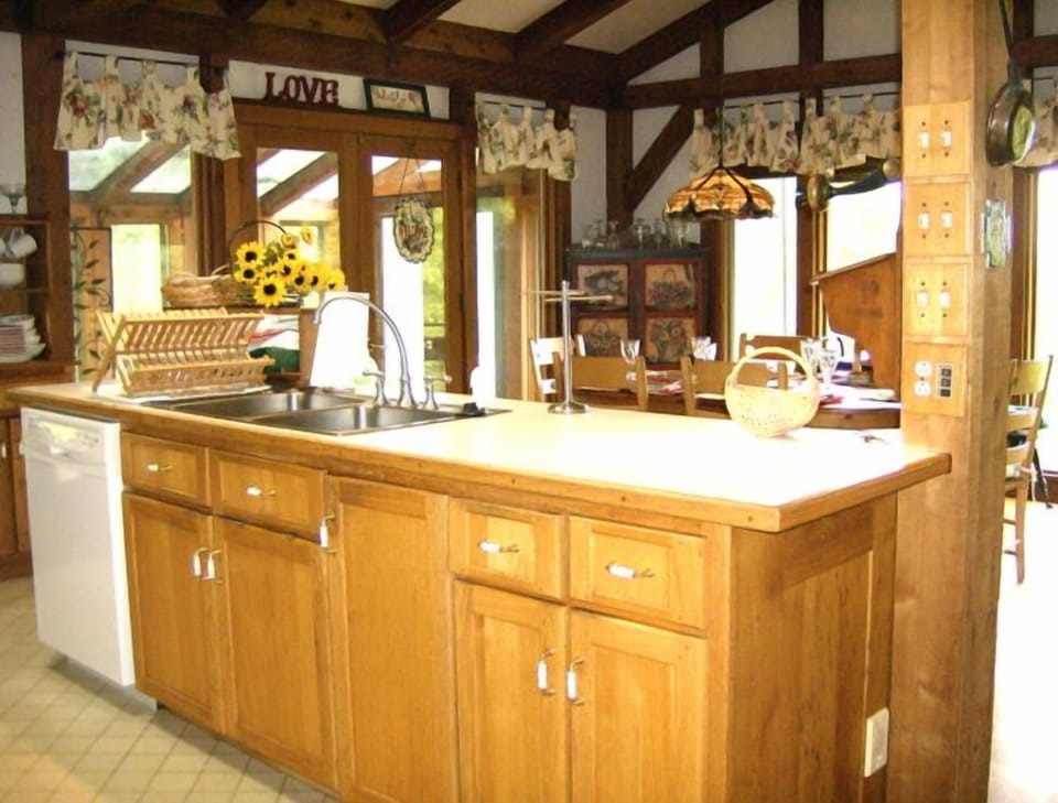 Kitchen island towards dining & sunroom