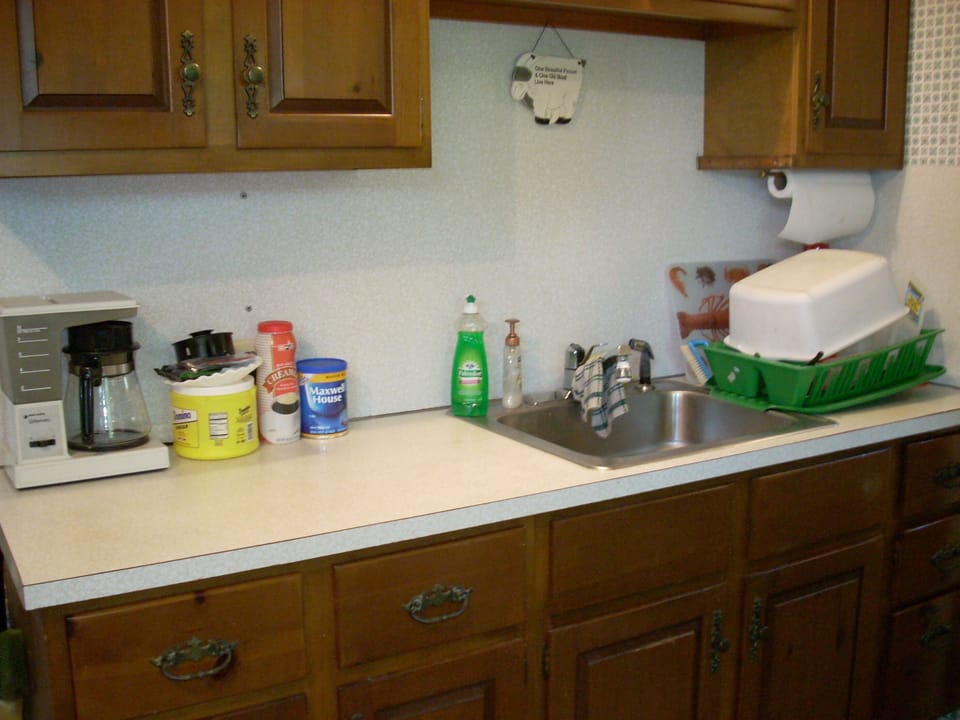 Simple kitchen view.  No dishwasher, but most everything else you would need.