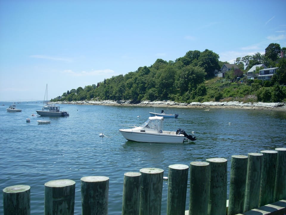 View of the coastline in front of the cottage from Sandy Point dock.
