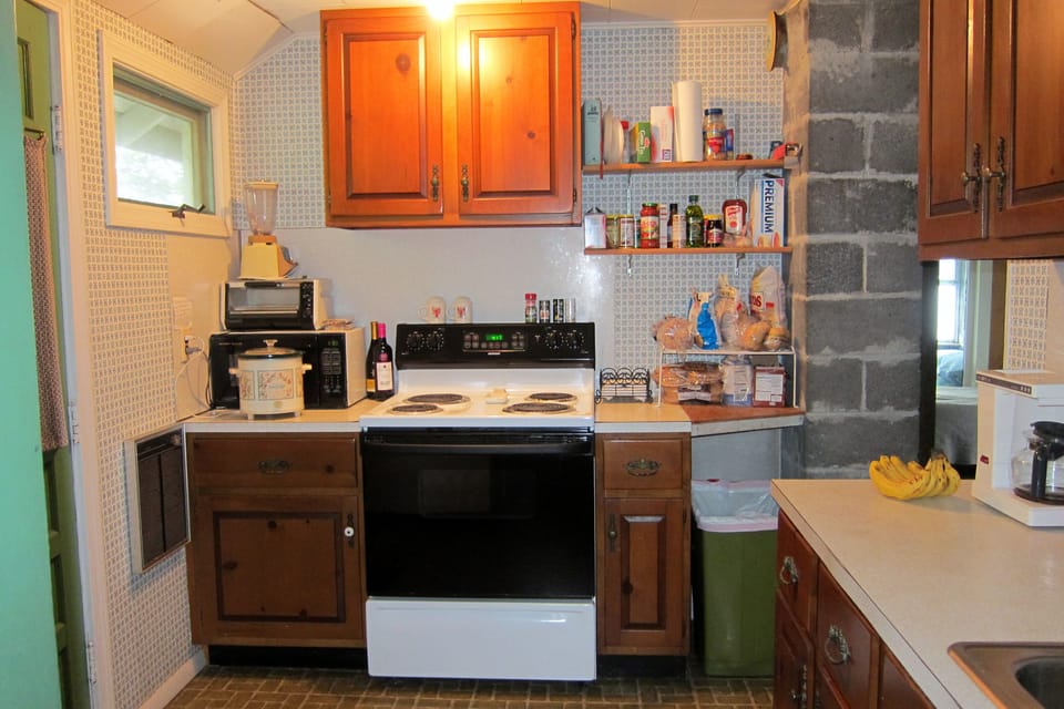 View of part of the kitchen-simple but has everything you would need to cook.