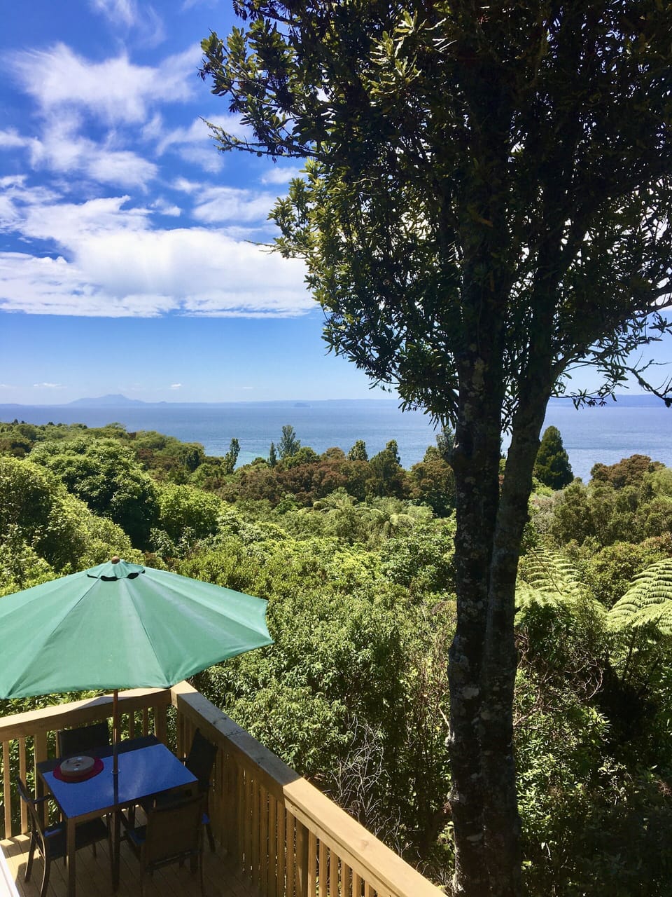 View over the deck from the upstairs bedroom 