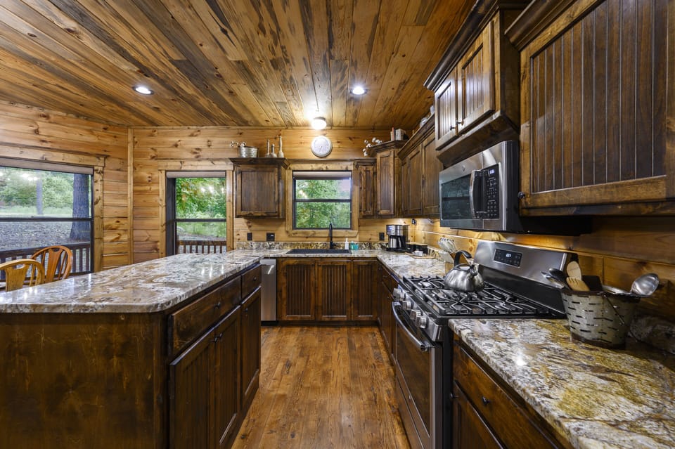 The kitchen with updated amenities.