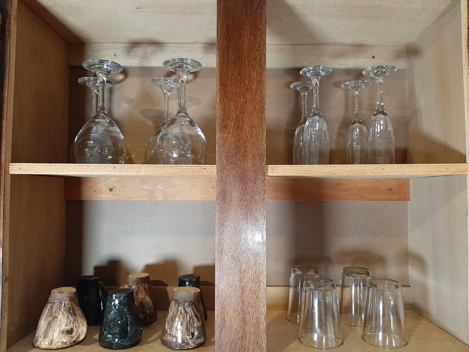 Fully stocked kitchen.