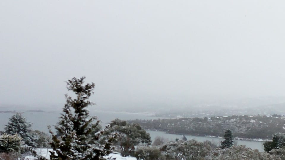 View from the balcony while snowing