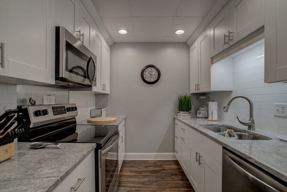 Fully equipped kitchen has all the basics plus, Keurig, toaster, blender, spices