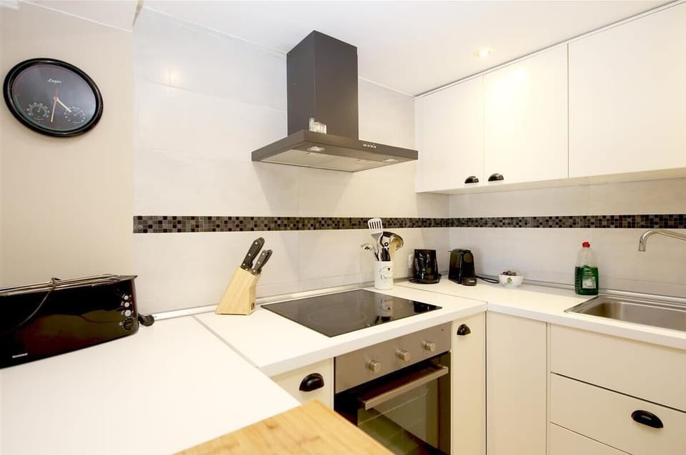 More pictures of the modern open kitchen in this apartment