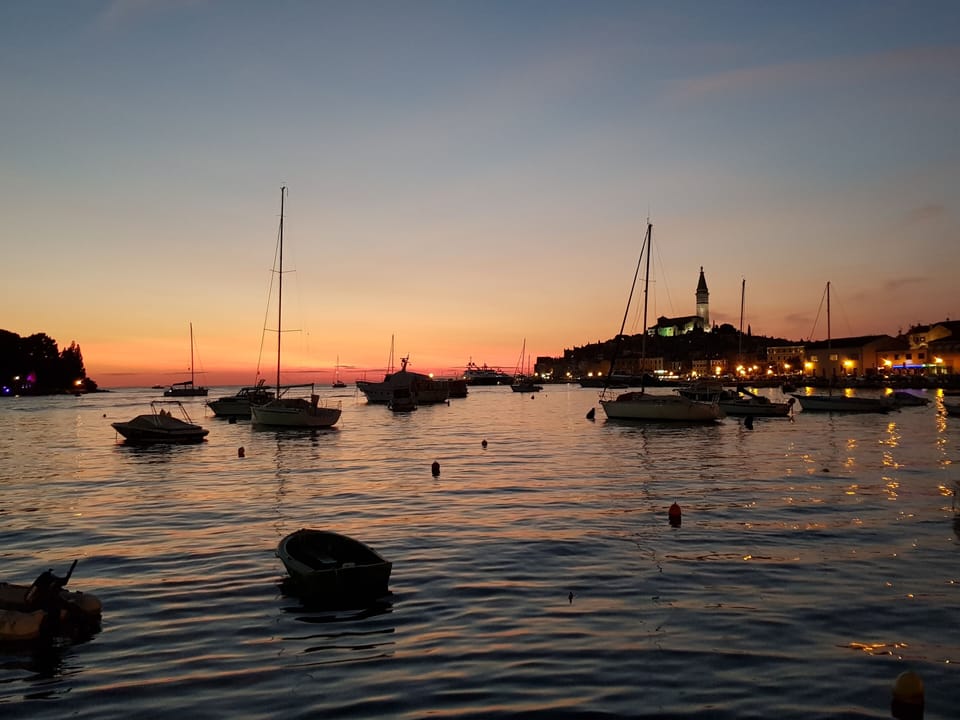 Looking back to Rovinj at sunset (taken from Maestral restaurant)