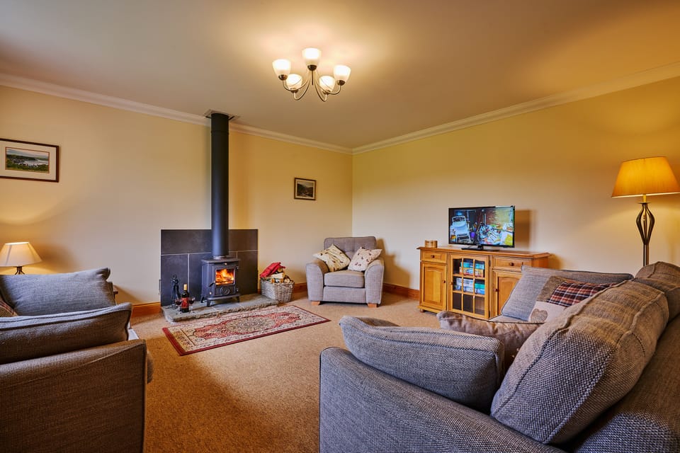 Cosy lounge with wood burning stove
