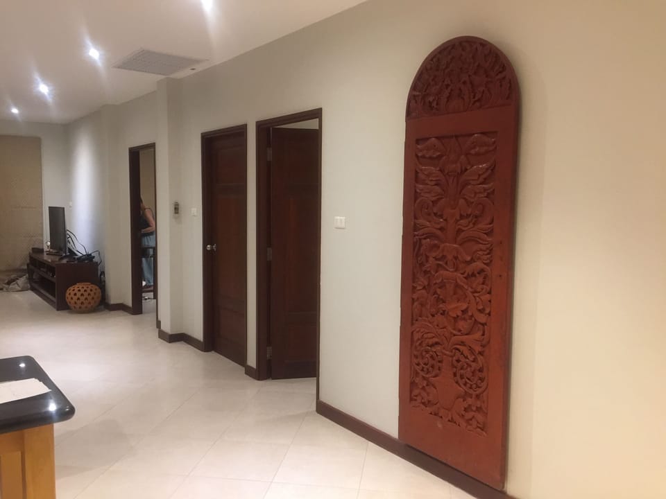 Burmese carved and painted teak door. 