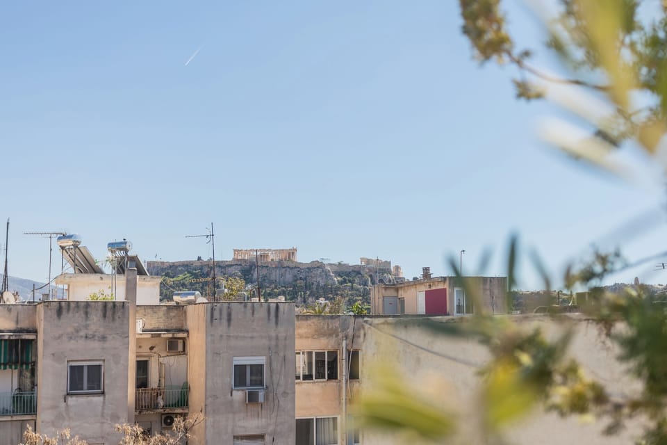 Acropolis view from the shared, rooftop terrace