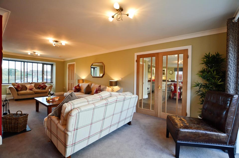 view from lounge into large kitchen