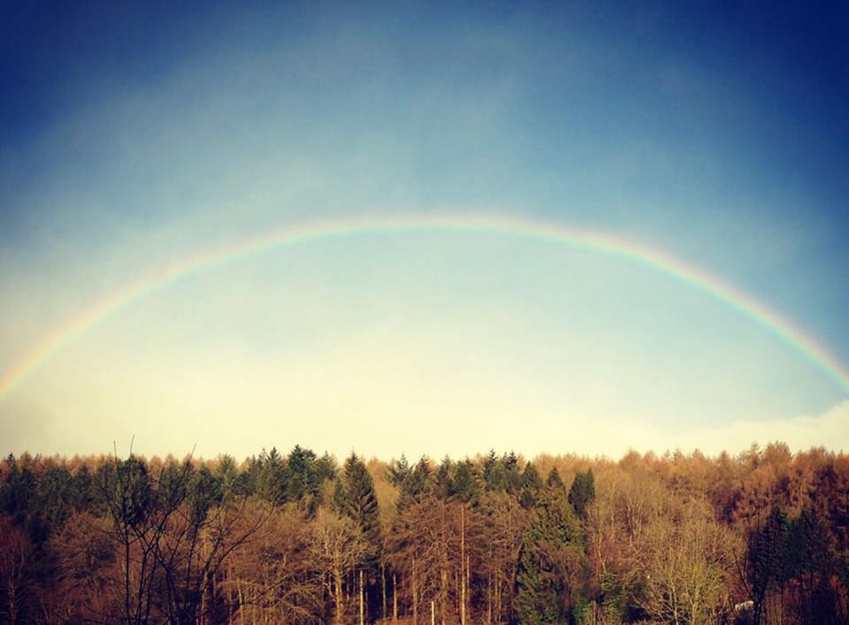 Winter rainbow from cottage bedroom