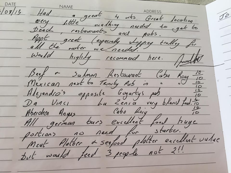 Comments from our visitors book