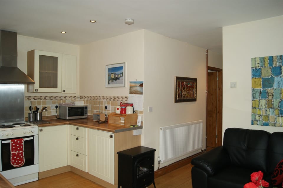 Open plan kitchen and seating area. 
