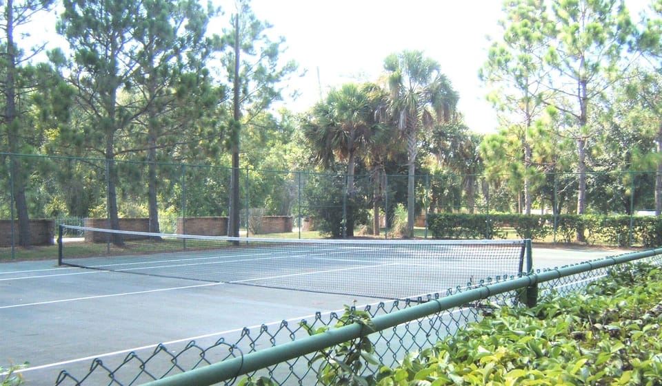 Floodlit tennis court