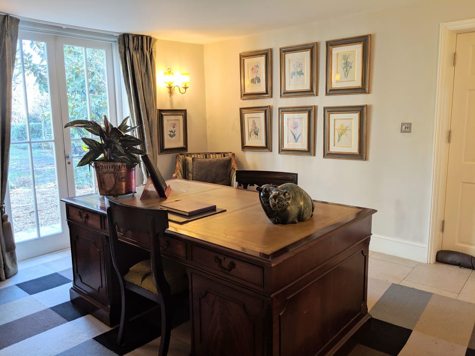 Study: partner desk with views over rear garden.