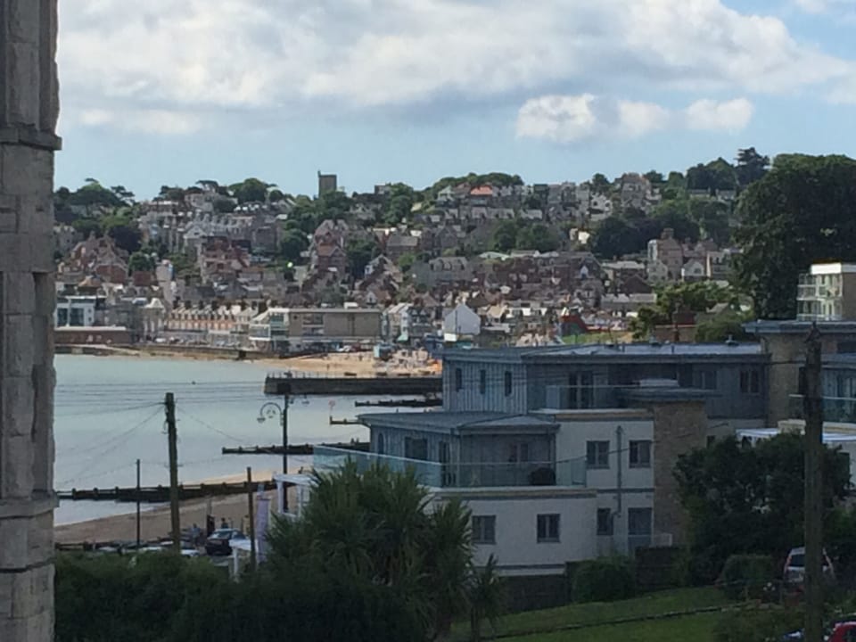 A view from the wrap around balcony of Swanage Bay and town.