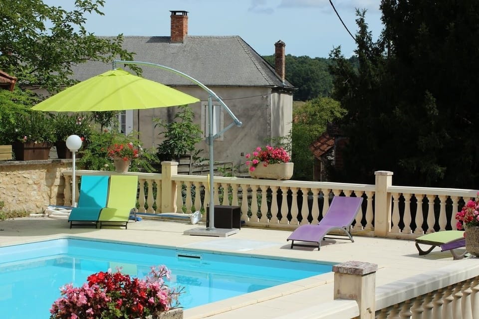 Our pool with shed on a hot summer day