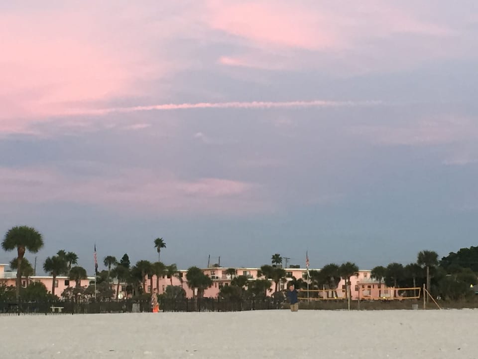 View from the beach (near the ocean shore) of our lovely pink condos