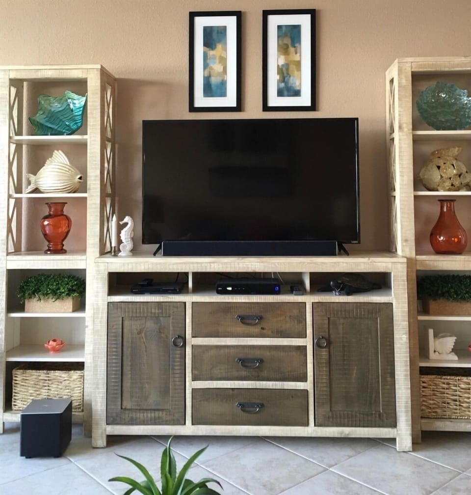 Living room 60" TV entertainment center