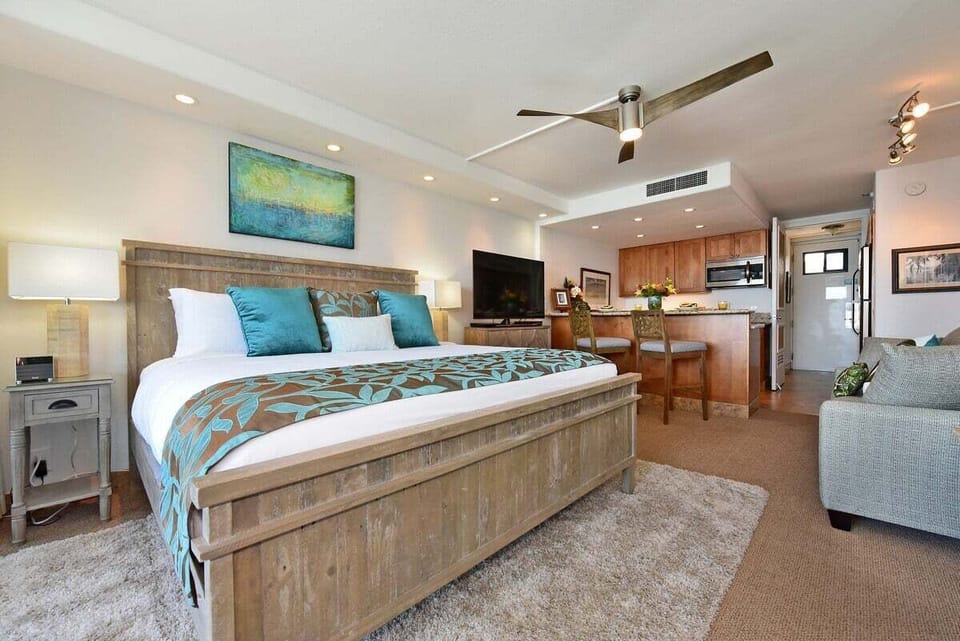 A beautifully styled Studio with coastal tones and natural light flowing throughout the space.