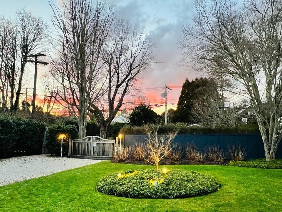 Beautiful pink sunsets out front. 🌅